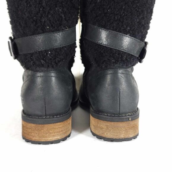 UGG Women's Blayre II US 6 Black Leather Side Zip Belted Shearling Boots - Picture 10 of 12